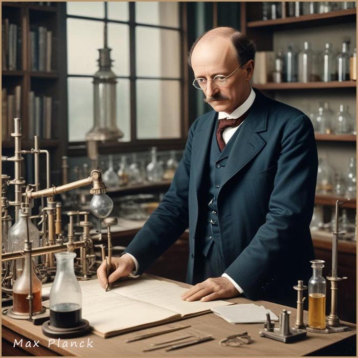 Portrait of the physicist Max Planck working in his laboratory